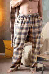 Штаны пижамные мужские KEY MHT 402_Бежевый + серый