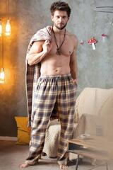 Штаны пижамные мужские KEY MHT 402_Бежевый + серый