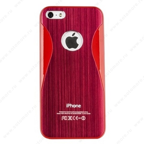 Накладка R PULOKA для iPhone SE/ 5s/ 5C/ 5 металлическая с зигзагами с двух сторон красная