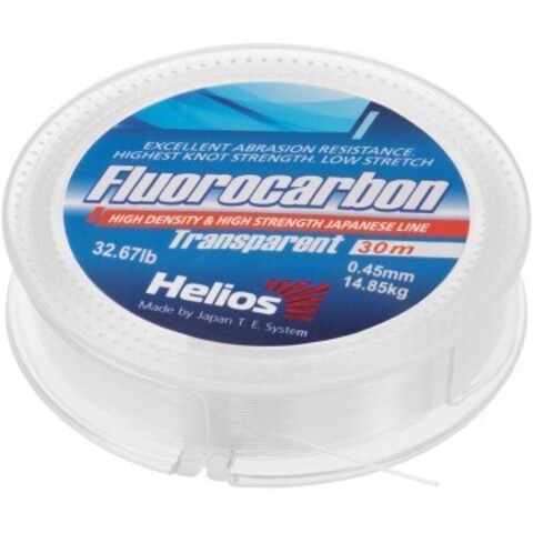 Купить рыболовную леску флюорокарбон Helios Fluorocarbon 0,45мм 30м Transparent HS-FCT 45/30