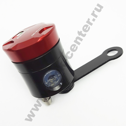 Бачок тормозной жидкости фрезерованный 15 см3 Accossato, красный/красный, вертикальный штуцер