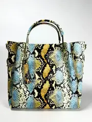 Женская желто-голубая сумка из натуральной кожи с тиснением питон