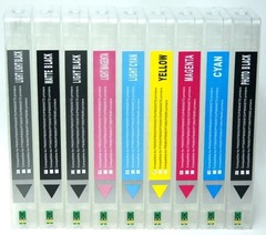 Перезаправляемые картриджи ПЗК для Epson SureColor SC-P6000, SC-P8000 (T8241-T8249, T8041-T8049). Комплект 9 штук с чипами на 350 мл, объём картриджа - 700 мл.