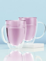 Набор кружек с цветными двойными стенками Glaffe New-York 350 мл розовые, стеклянные