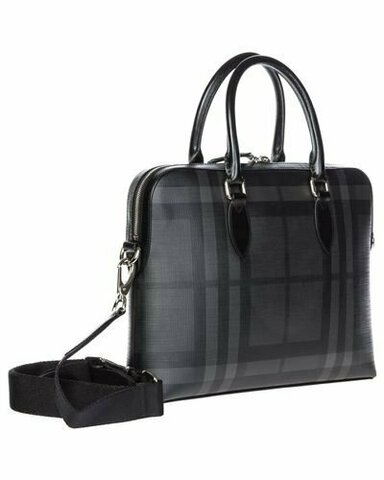 Портфель из кожи и ткани Burberry в клетку London Check темно-серый