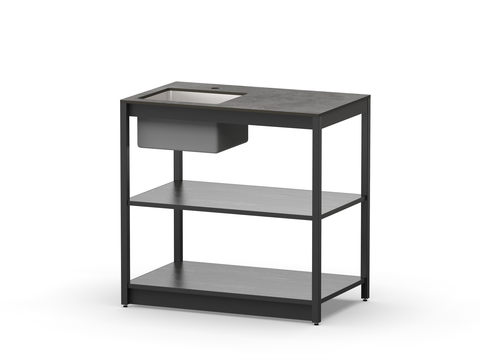 Стол разделочный с мойкой Lounge B-02S-L, 90 см, черный/черный мрамор