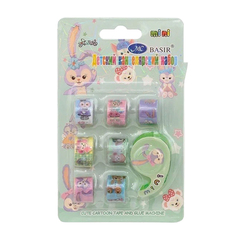 
          Набор разноцветная клейкая лента 7 штук и 1 диспенсер (декоративный детский скотч с рисунками зайчика, канцелярский) MC-Basir