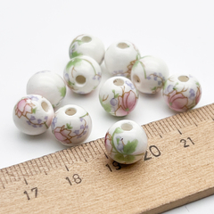 Бусины Шар с цветами, керамика, цвет пастельный, размер около 10 мм, цена за 1 шт