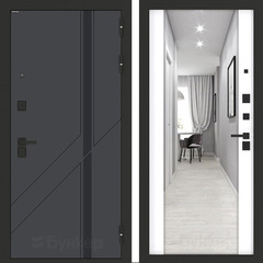 Входная металлическая дверь с зеркалом Бункер HIT Хит B-12 Веллюто оскуро / зеркало Макси ФЛЗ - 1 Белый софт