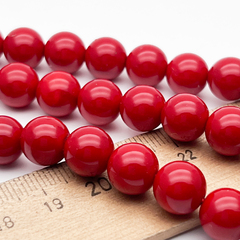 "Майорка" бусины, цвет красный, диаметр около 10 мм, цена за 9 шт (1/4 нити)