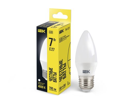 Лампа LED C35 свеча 7Вт 230В 4000К E27 IEK