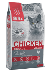 Сухой корм для взрослых кошек Blitz Classic For Adult Cats Chicken с курицей, 2 кг