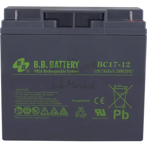 Аккумуляторная батарея B.B. Battery BC 17-12 BB(12V 17Ah ДхШхВ 181х76х166 мм, масса 5,62 кг) клеммы B1(М5 болт и гайка)