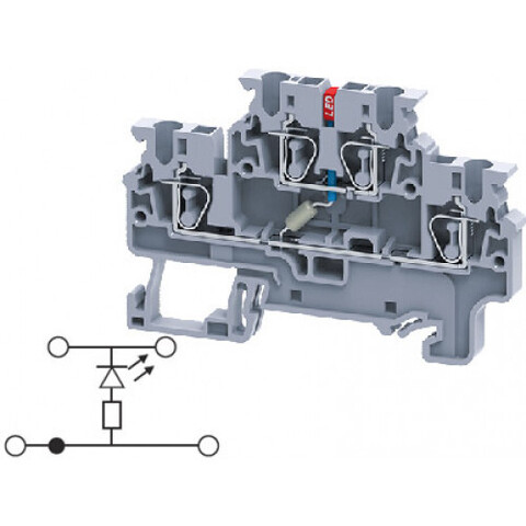 Двухуровневая клемма, пружинные зажимы проводника до 2.5 мм.кв. 1A/1000V со схемой конфигурации LD2