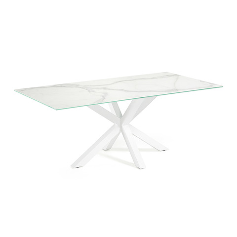 Керамический стол Arya белый с белыми стальными ножками 180x100