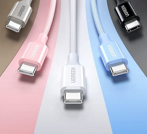 Кабель  UGREEN L501 (65248) 60W USB-C to USB-C PD Fast Charging Braided Cable 3A Max, 2м, титан