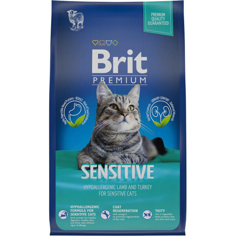 Brit Premium Cat Sensitive сухой корм для взрослых кошек с чувств пищев (ягненок и индейка) 800 г