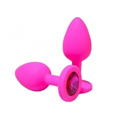 Анальная пробка из розового силикона с тёмно-розовым кристаллом (размер S)