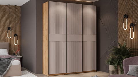 Шкаф-купе Оскар Хилтон 3-х дверный 177 дуб крафт золотой / кашемир сатин / ручка черная