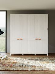 Шкаф деревянный 4 двери Мадейра из массива сосны белый воск