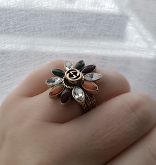 Сет из трех колец РОМАШКА style by GUCCI с цветными вставками (цвет бронза)