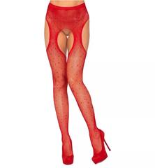Колготки в мелкую сетку со стразами (красный) OS