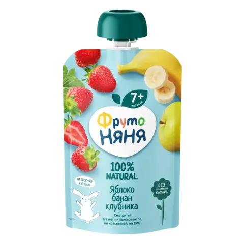 Пюре ФРУТО НЯНЯ яблоко-банан-клубника 90г