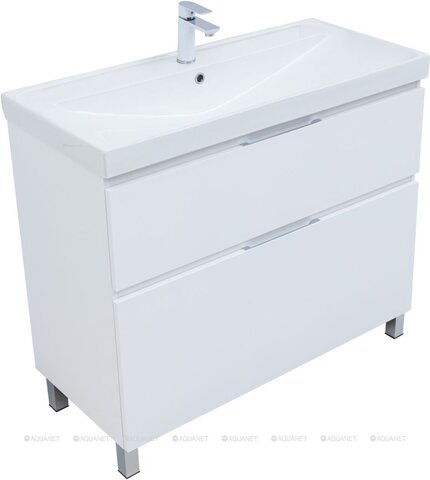 Aquanet 345681 Тумба с раковиной Алвита new 100 (Flash) напольная 2 ящ. цв. белый матовый (345681)