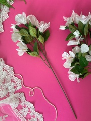 Альстромерия ветка, искусственные цветы, 5 голов+2 бутона, Белая, 1 ветка 50 см, набор 3 ветки