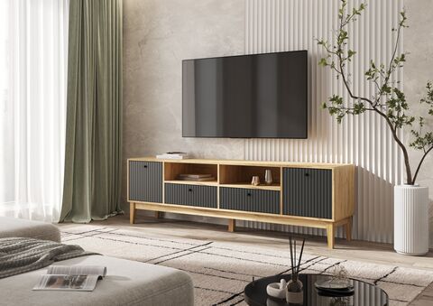 Оливия Тумба ТВ 2 двери 2 ящика (Браш Графит, Дуб Крафт )