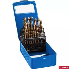 ЗУБР Кобальт, 25 шт, (1-13 мм), сталь Р6М5К5, класс А, мет.бокс, набор сверл по металлу, Профессионал (29626-H25)