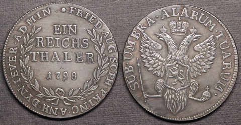 Жетон 1 Талер княжества Йевер 1798 года Павел 1 копия царской монеты посеребрение Копия