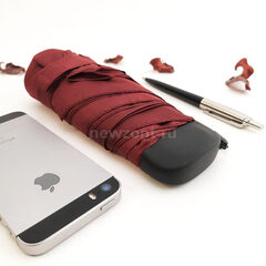 Плоский легкий мини зонтик ArtRain бордовый с черной ручкой