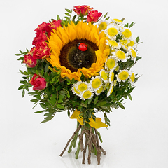 Букет с подсолнухом «Яркая встреча»