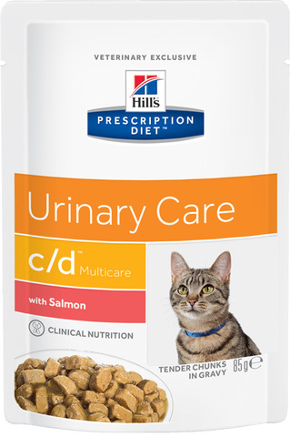 купить хиллс Hill’s™ Prescription Diet™ Pauch Feline c/d™ Multicare Urinary Care with Salmon пауч (влажный корм) для взрослых кошек с лососем, профилактика МКБ