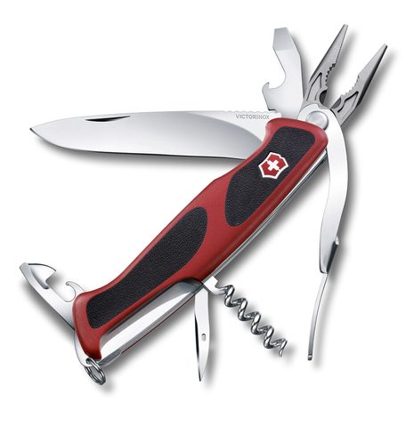 Нож Victorinox RangerGrip 74, 130 мм, 14 функций, красный с черным