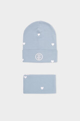 комплект  для девочки  К 8171/пыльно-синий,сердечки
