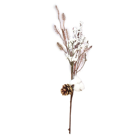 Ветка искусственная, Хлопок и шишка, 45 см, 1 шт.