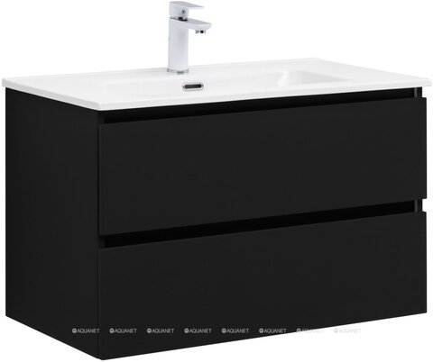 Aquanet 344767 Тумба с раковиной Вега 2.0 80 2 ящ. цв.черный (раковина Flat) (344767)