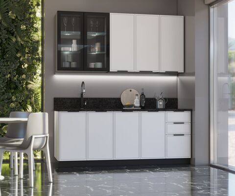 Кухня Николь 2,0/900м (490) (Холст белый, Графит (Кастилло темный))