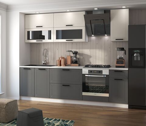 Кухня Монако 2,6м (490) (Белый снег софт/Графит софт NEW, Белый (Антарес))