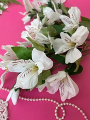 Альстромерия ветка, искусственные цветы, 5 голов+2 бутона, Белая, 1 ветка 50 см, набор 3 ветки