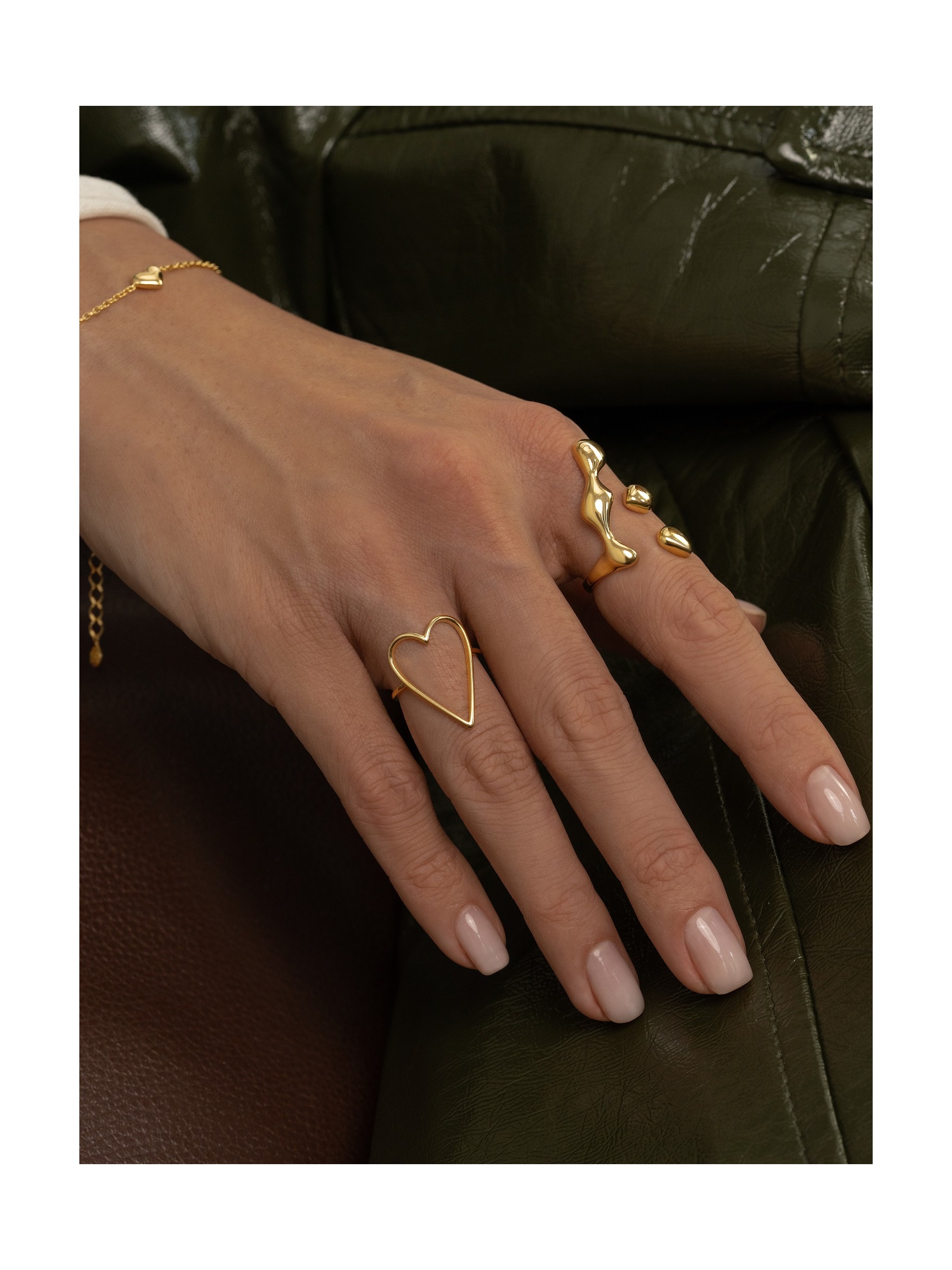Кольцо Контур Сердца (Золочение)