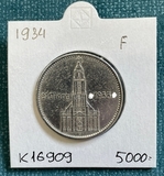 K16909 1934 Германия 5 марок рейхсмарок Кирха подписная F Ag-900, 13.88 gr
