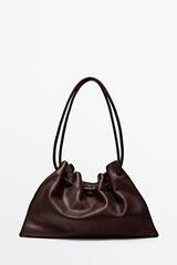 Massimo Dutti Сумка с оборками из кожи наппа, коричневый