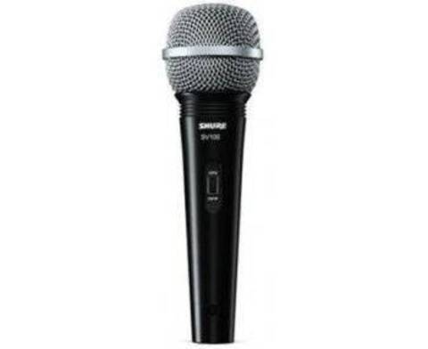 SHURE SV100-A микрофон динамический вокально-речевой с выключателем и кабелем (XLR-6.3 мм JACK), черный, серебристая сетка