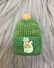 Зеленая мини- брошка с котиком