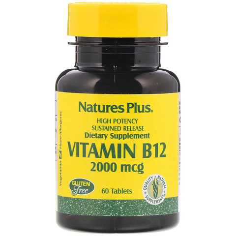 Nature's Plus, Витамин B-12, 2000 мкг, 60 таблеток