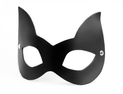 Черная кожаная маска с прорезями для глаз и ушками - БДСМ Арсенал 68011ars