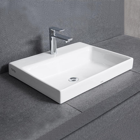 TOTO MH Раковина 700x460x167(70)мм, полувстраиваемая, с 1 отв.под смеситель, с переливом, CeFiONtect, цвет: белый LW1617C